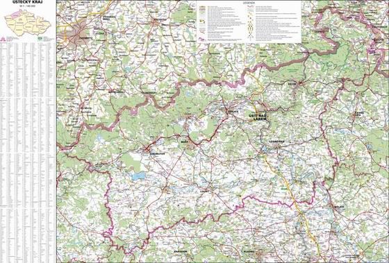 Nástěnná mapa Ústecký kraj 1:130 000 150 x 97 cm