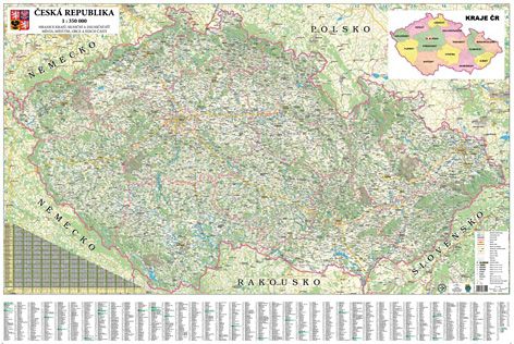 Nástěnná silniční mapa Česká republika 350