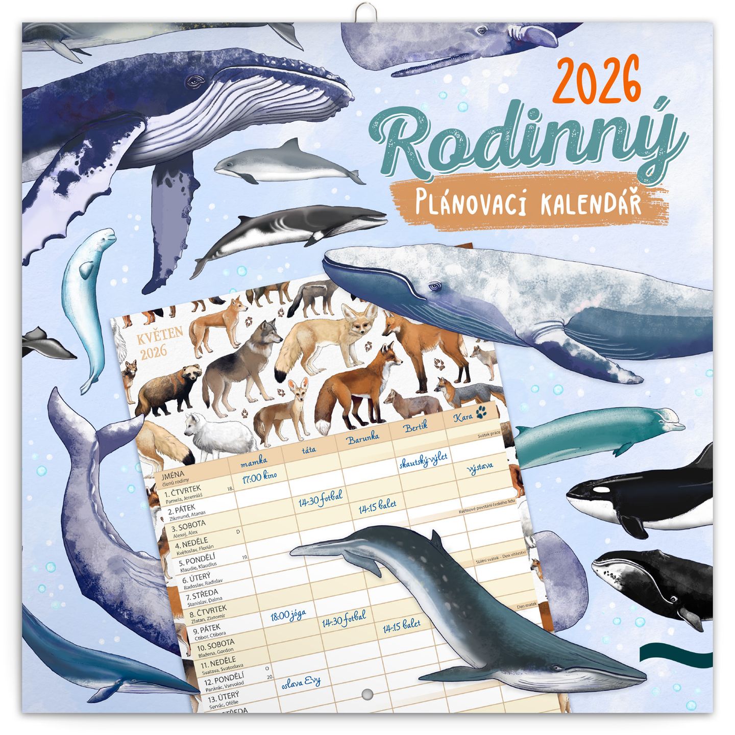 Nástěnný kalendář rodinný plánovací 2026 Animalium, 30 × 30 cm
