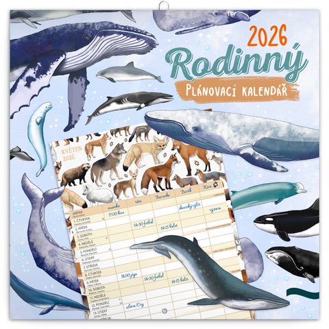 Obrázek produktu: Nástěnný kalendář rodinný plánovací 2026 Animalium, 30 × 30 cm