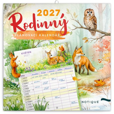 Obrázek produktu: Nástěnný kalendář rodinný plánovací 2027 Zvířátka, 30 × 30 cm
