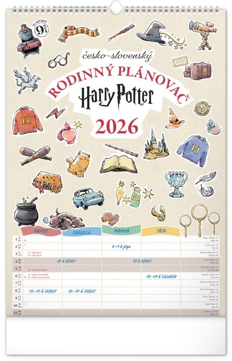 Obrázek produktu: Nástěnný kalendář rodinný plánovací Harry Potter 2026, 33 × 46 cm
