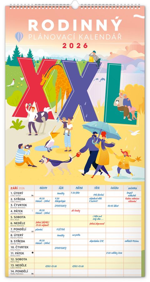 Obrázek produktu: Nástěnný kalendář rodinný plánovací XXL 2026, 33 × 64 cm