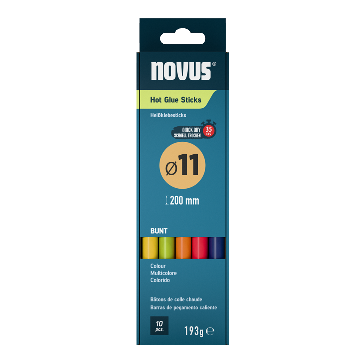 NOVUS Tavné tyčinky, Ø 11 mm, 10 ks, mix barev - 20 cm