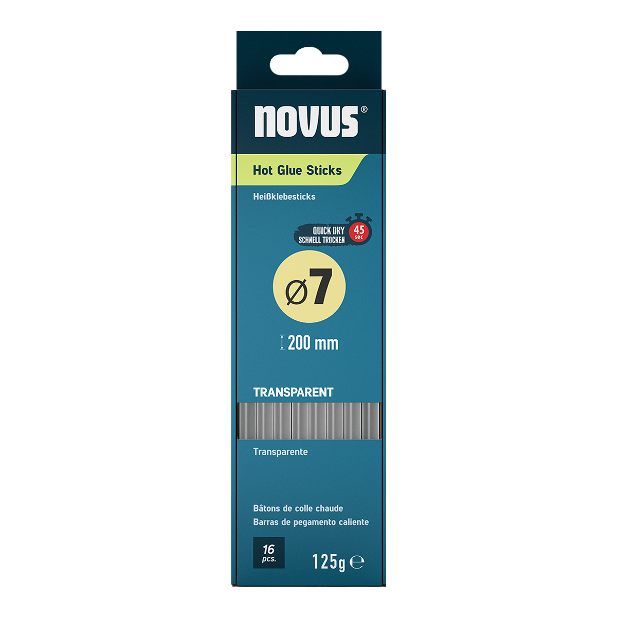 NOVUS Tavné tyčinky - Ø 7 mm, 16 ks, transparentní - 20 cm