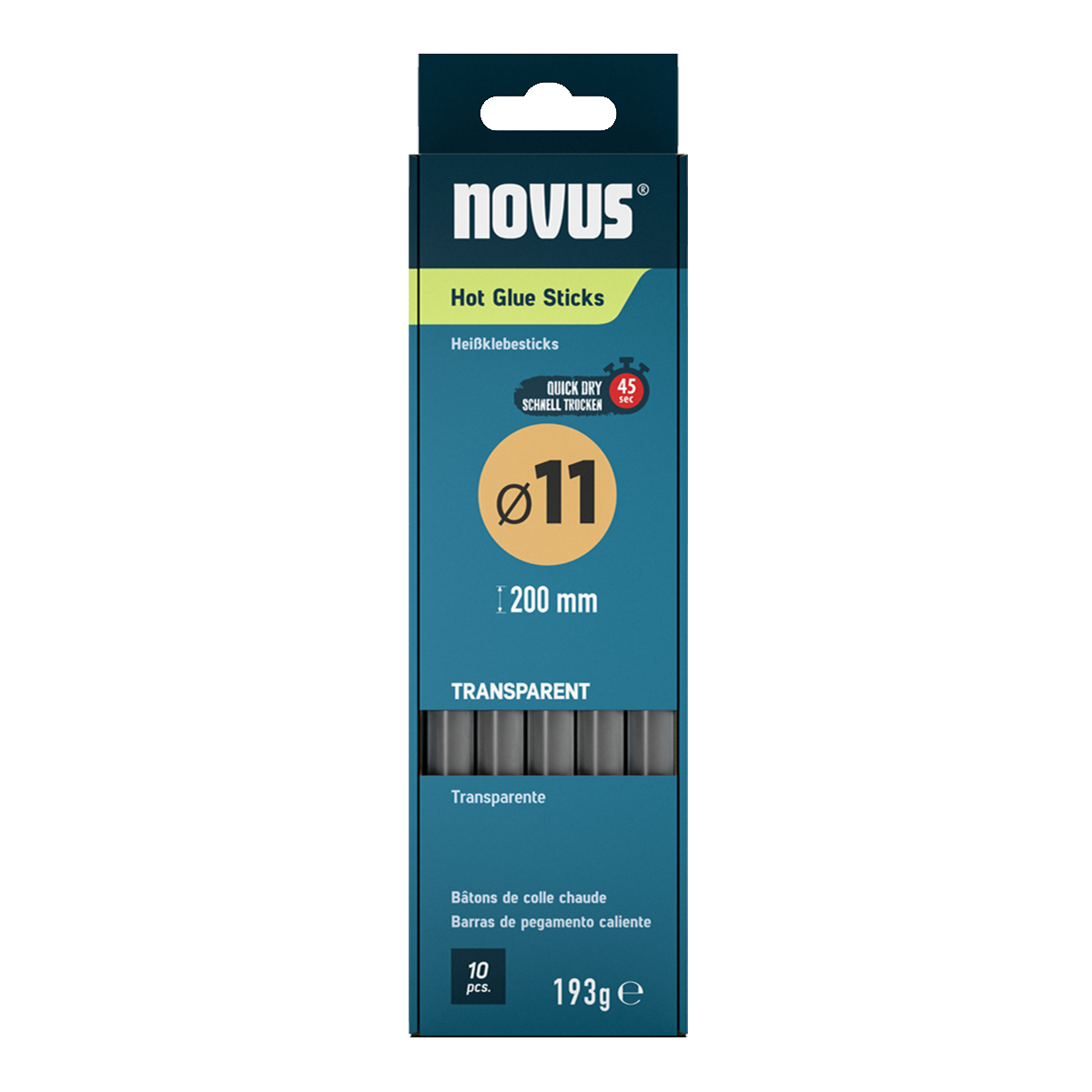 NOVUS Tavné tyčinky - Transparent, Ø 11 mm, 10 ks - 20 cm