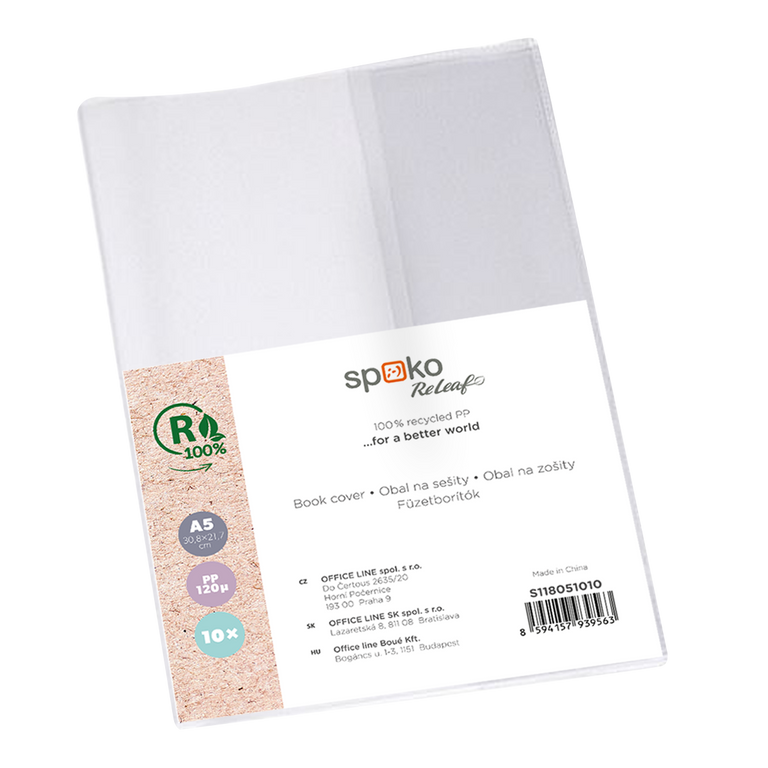 Obal na sešity Spoko ReLeaf A5 recykl PP transparentní - 10 ks