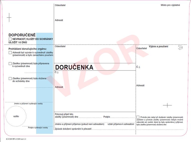 Obálka s doručenkou s modrým pruhem vzor č. 4