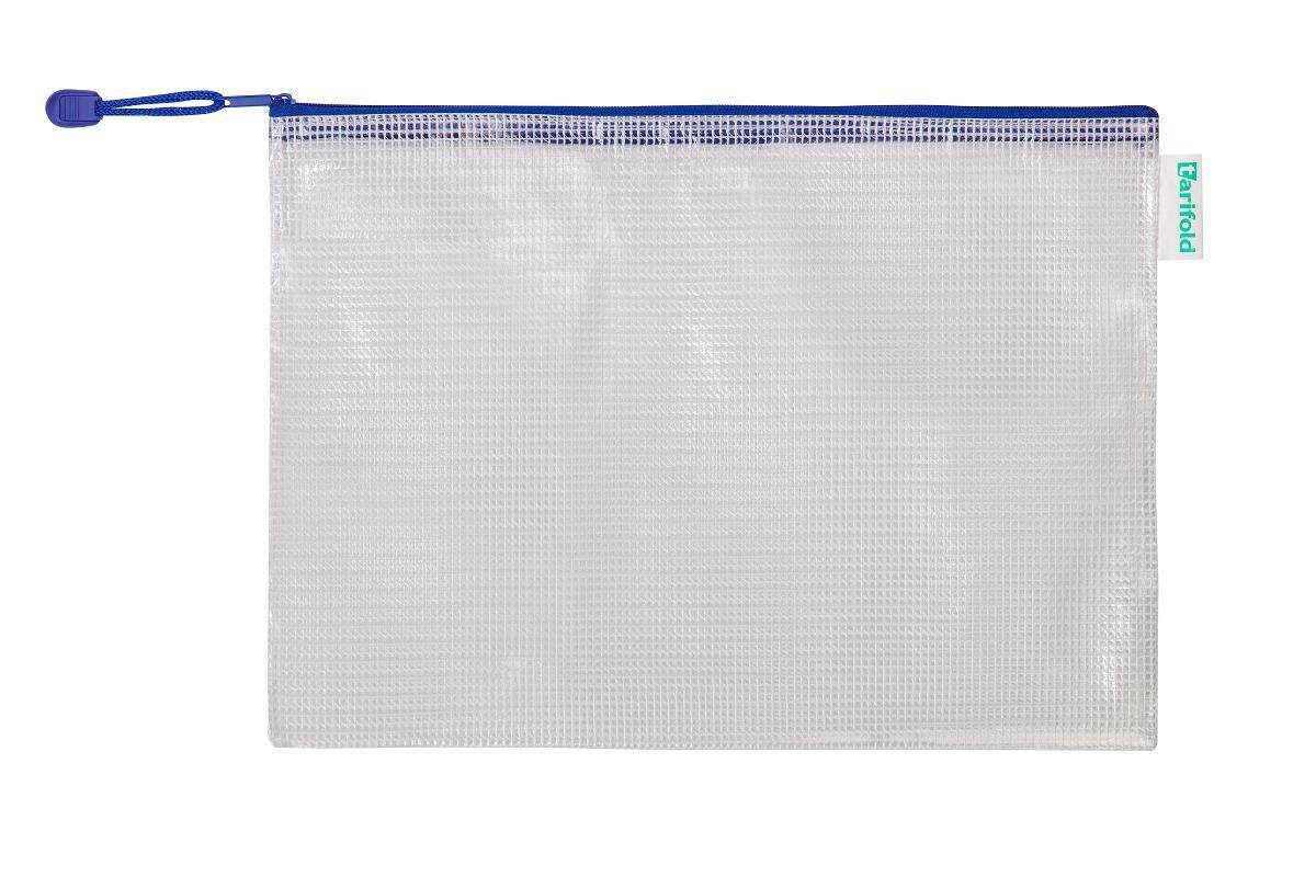 Obálka se zipem A4, PVC síťovina - modrá