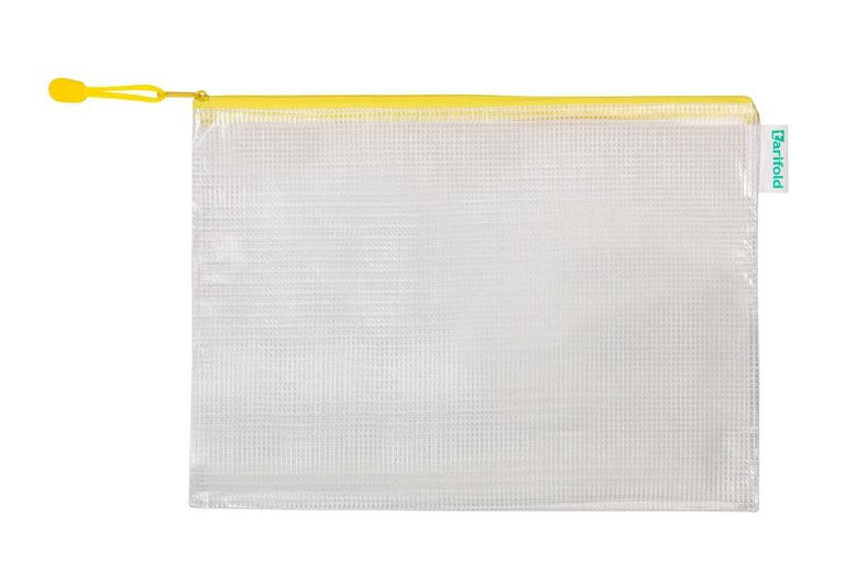 Obálka se zipem A4, PVC síťovina - žlutá