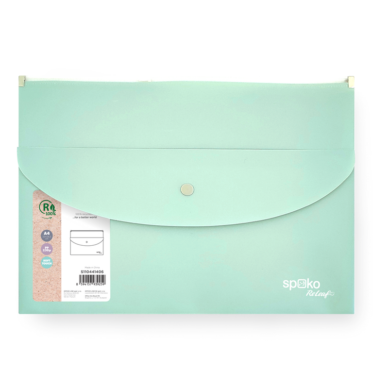 Obálka se zipem Spoko ReLeaf A4 + kapsa s drukem PP - zelená