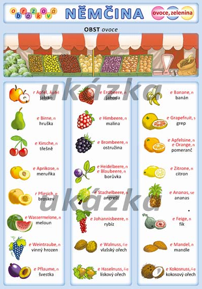 Obrázková němčina - Ovoce a zelenina /tabulka A5/