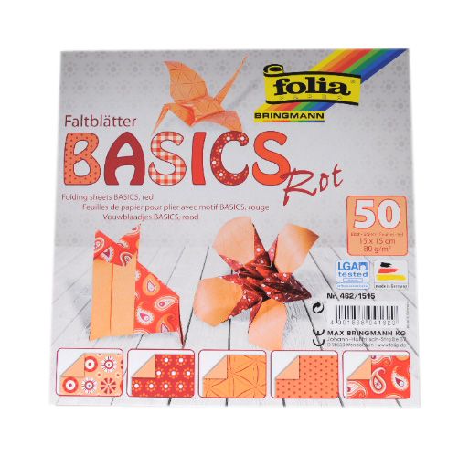 Origami papír Basics 80 g/m2 - 10 × 10 cm, 50 archů - červený