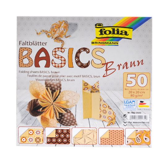 Origami papír Basics 80 g/m2 - 15 × 15 cm, 50 archů - hnědý