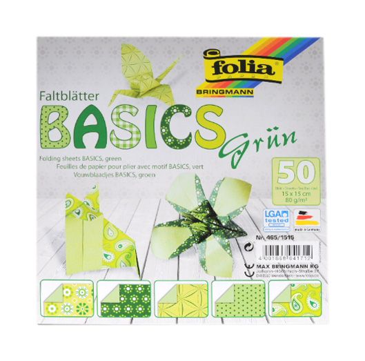 Origami papír Basics 80 g/m2 - 15 × 15 cm, 50 archů - zelený