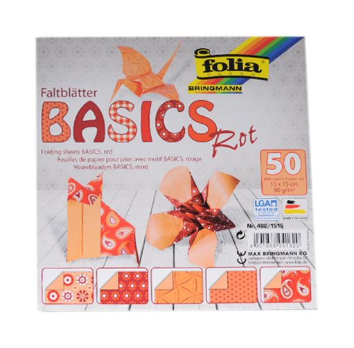 Origami papír Basics 80 g/m2 - 20 × 20 cm, 50 archů - červený