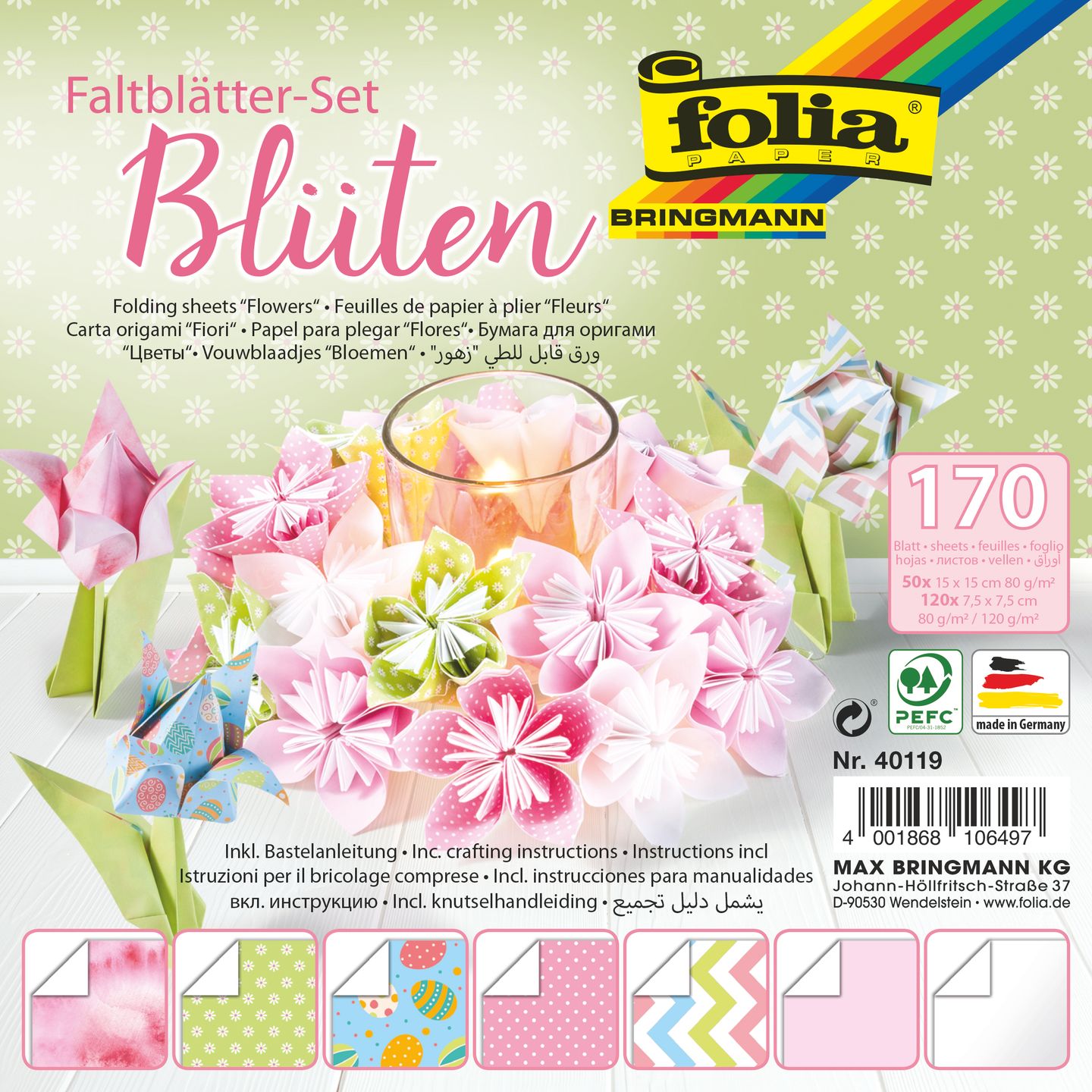 Origami papír Sada na výrobu květin - 170 listů
