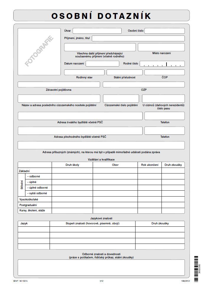 Osobní dotazník - rozšířený