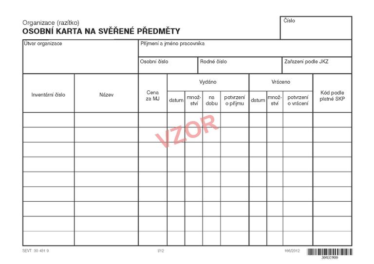 Osobní karta na svěřené předměty