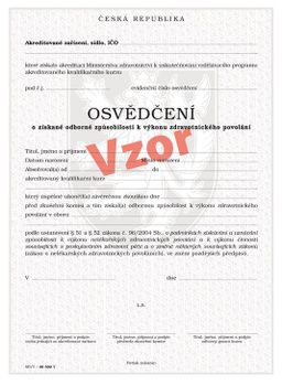 Obrázek produktu: Osvědčení o získané odborné způsobilosti k výkonu zdravotnického povolání