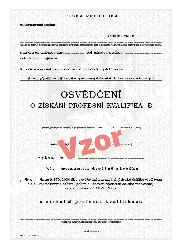 Osvědčení o získání profesní kvalifikace (fyzické osoby)