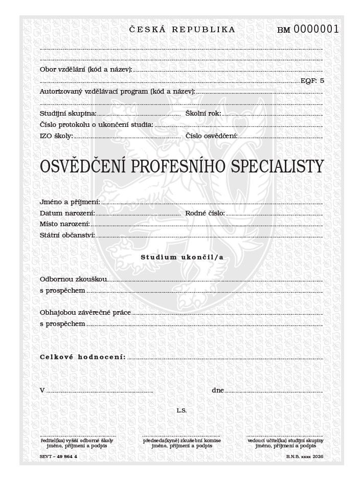 Osvědčení profesního specialisty - jednoletý program