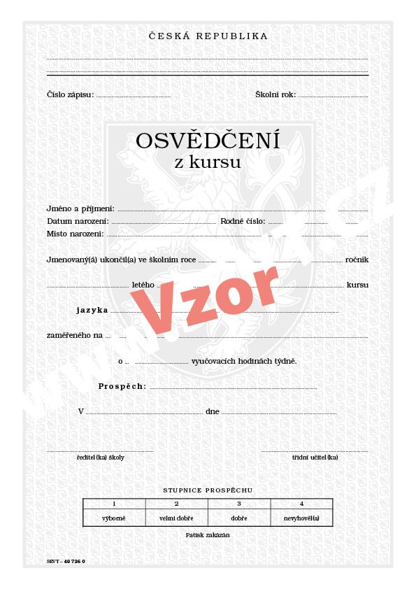 Osvědčení z kursu pro jazykové školy