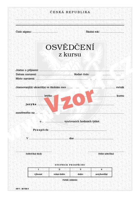 Obrázek produktu: Osvědčení z kursu pro jazykové školy