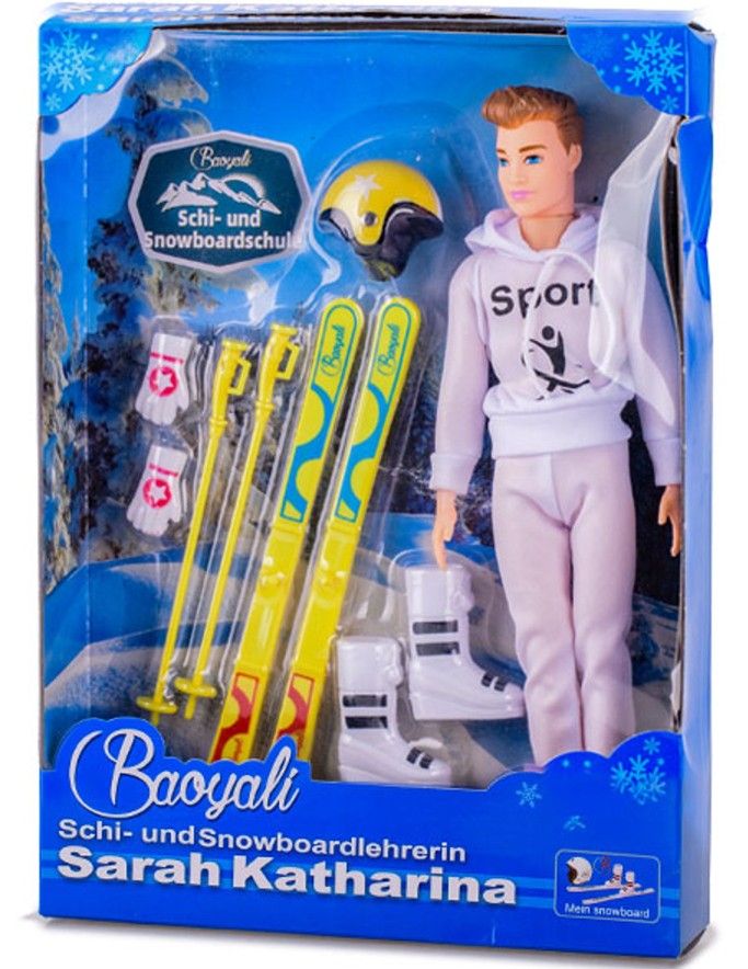 Panáček lyžař 29 cm s doplňky, mix barev