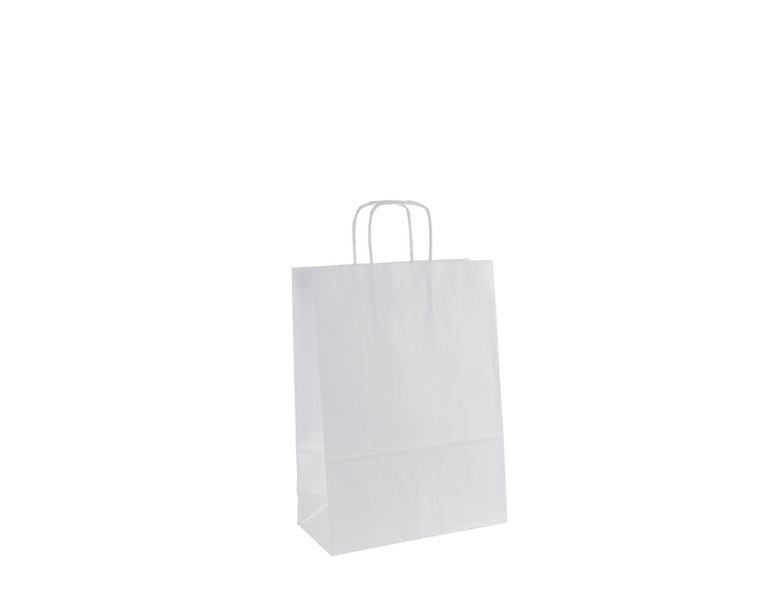 Levně Papírová taška s krouceným uchem 24 × 11 × 33 cm, 90 g - bílá