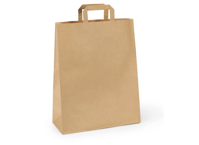 Papírová taška s plochým uchem 28 × 17 × 27 cm, 80 g - hnědá