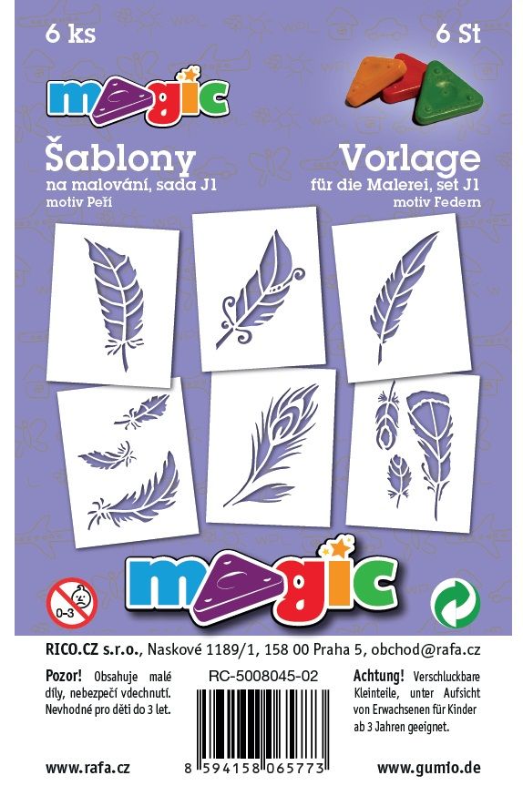 Papírové šablony - Peří - 6 ks