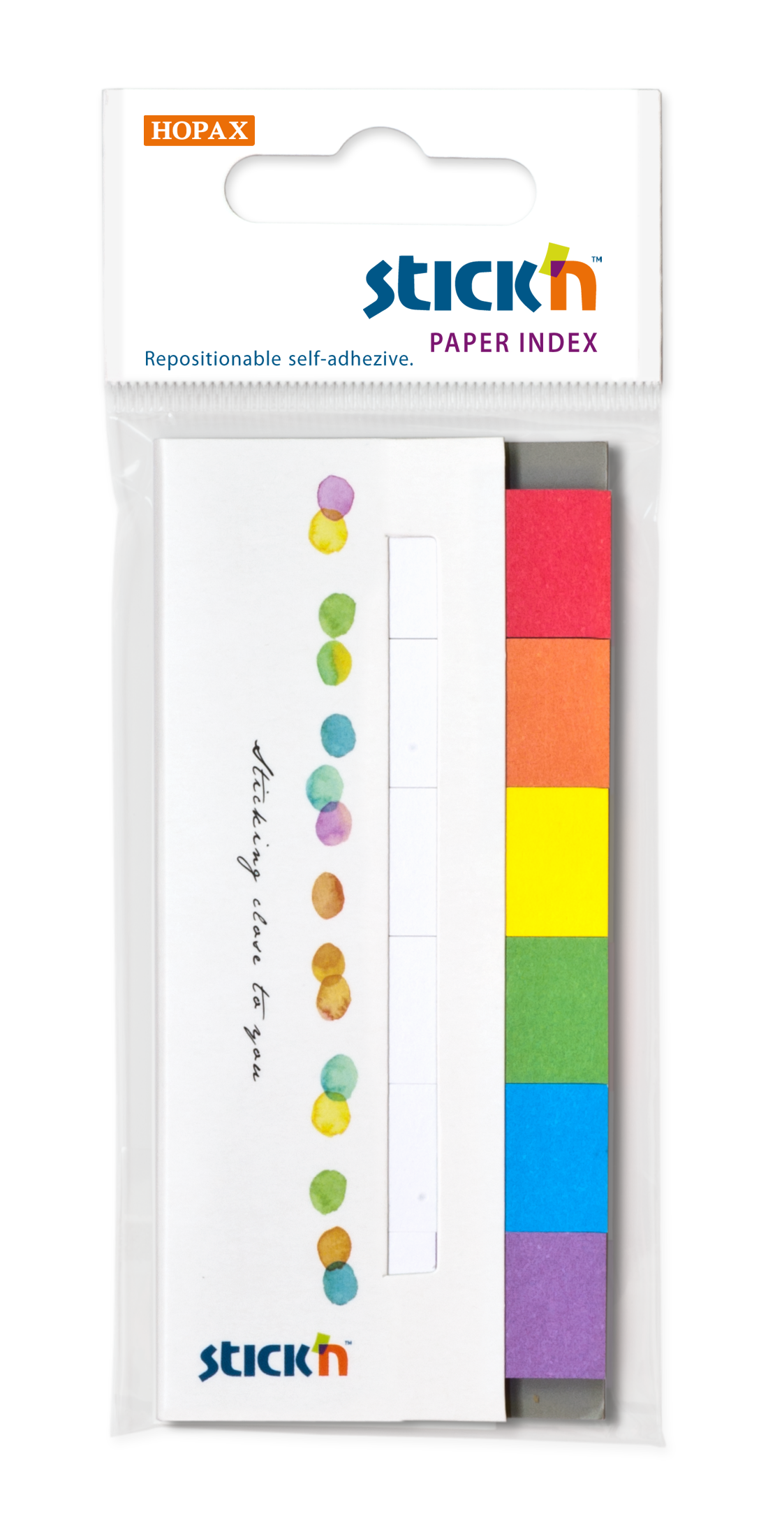 Papírové samolepicí záložky Stick'n 45 × 15 mm, 6 × 30 lístků, duhové barvy