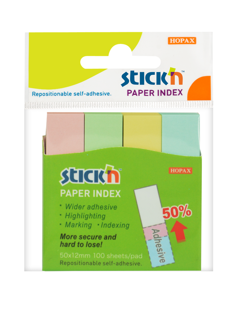 Samolepicí záložky Hopax Stick’n Notes 50 x 12 mm, 4 x 100 listů, pastelové