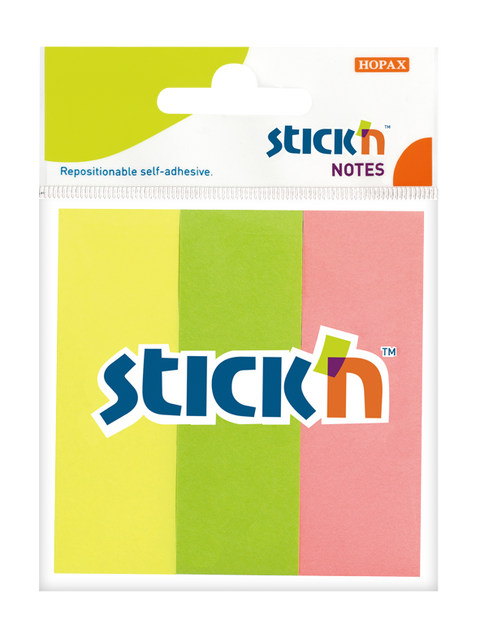 Obrázek produktu: Papírové samolepicí záložky Stick'n 76 × 25 mm, 3 × 50 lístků, neonové barvy