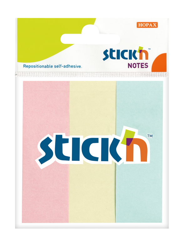 Papírové samolepicí záložky Stick'n 76 × 25 mm, 3 × 50 lístků, pastelové barvy