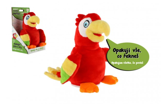 Teddies Papoušek Jaroušek opakující věty plyš 16cm na baterie se zvukem