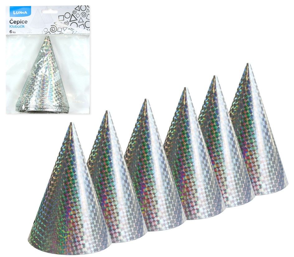 Párty čepice 15 cm, stříbrná - 6 ks