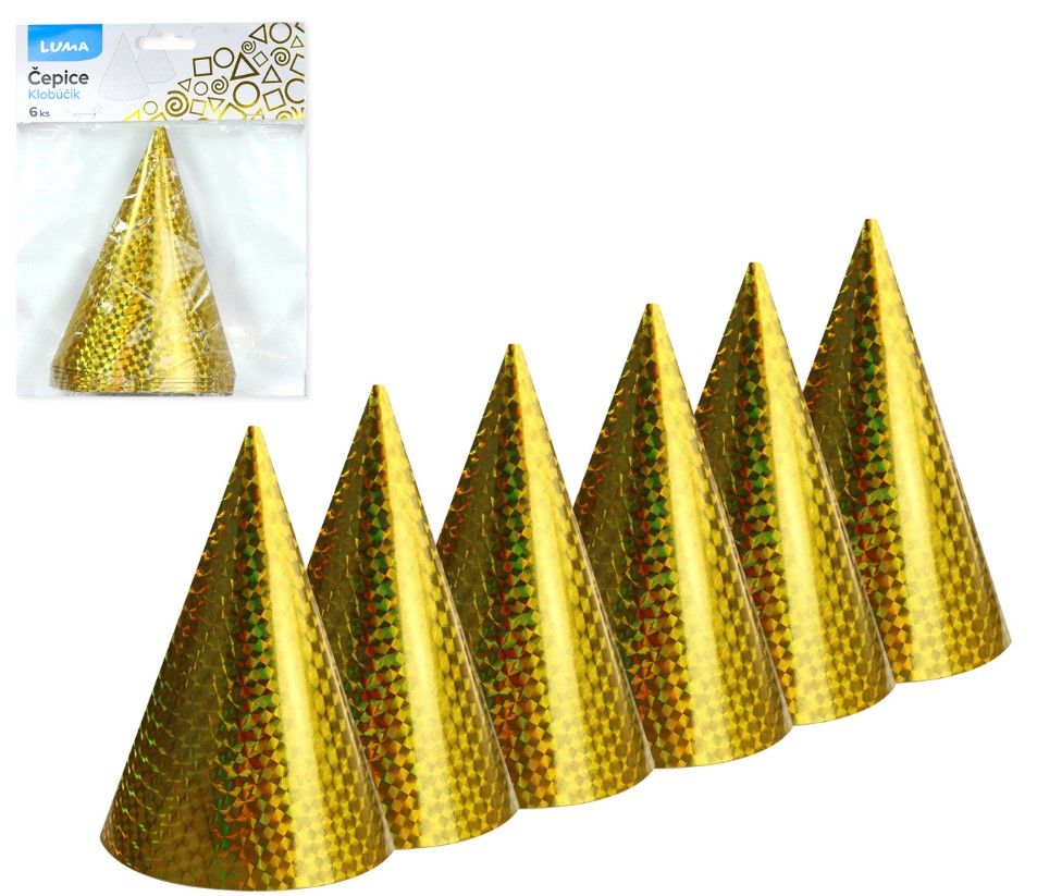 Párty čepice 15 cm, zlatá - 6 ks