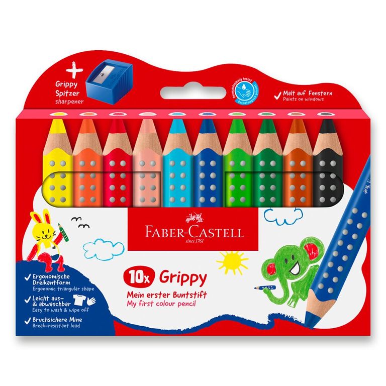 Levně Pastelka Faber-Castell Grippy - 10 barev, ořezávátko
