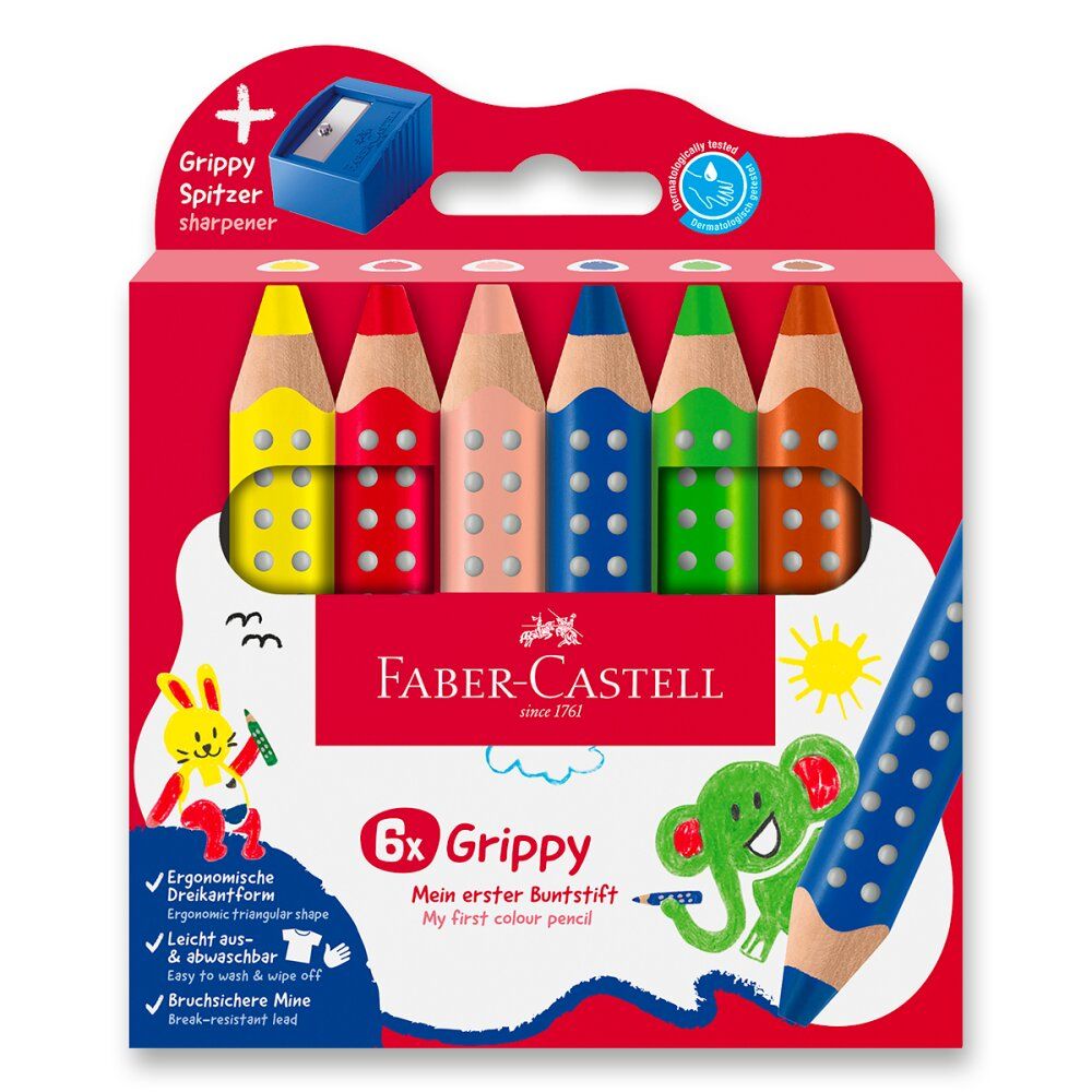 Pastelka Faber-Castell Grippy - 6 barev, ořezávátko