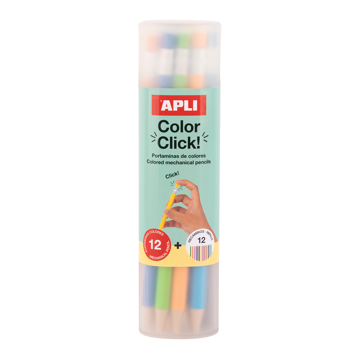 Pastelky APLI stiskací s náhradními tuhami, 12 ks, mix barev