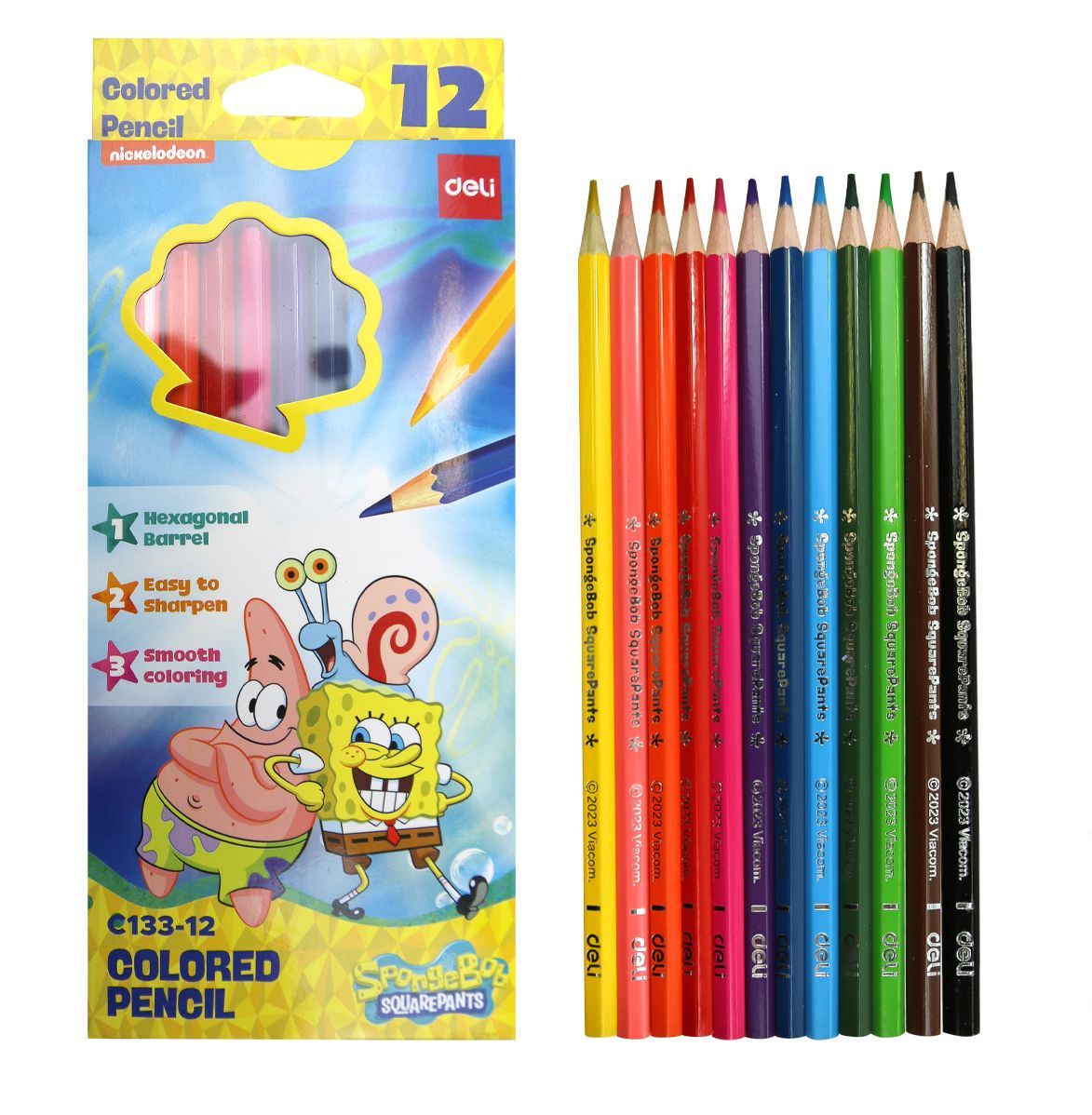 Pastelky DELI SPONGEBOB šestihranné - sada 12 barev