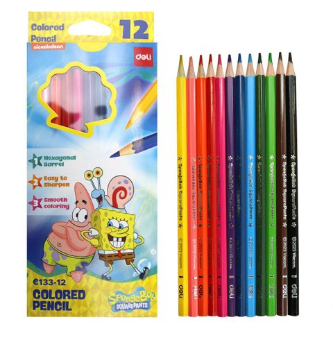 Obrázek produktu: Pastelky DELI SPONGEBOB šestihranné - sada 12 barev