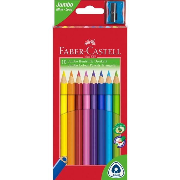 Pastelky Faber-Castell Jumbo trojhranné, 10 barev + ořezávátko