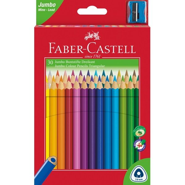 Pastelky Faber-Castell Jumbo trojhranné, 30 barev + ořezávátko