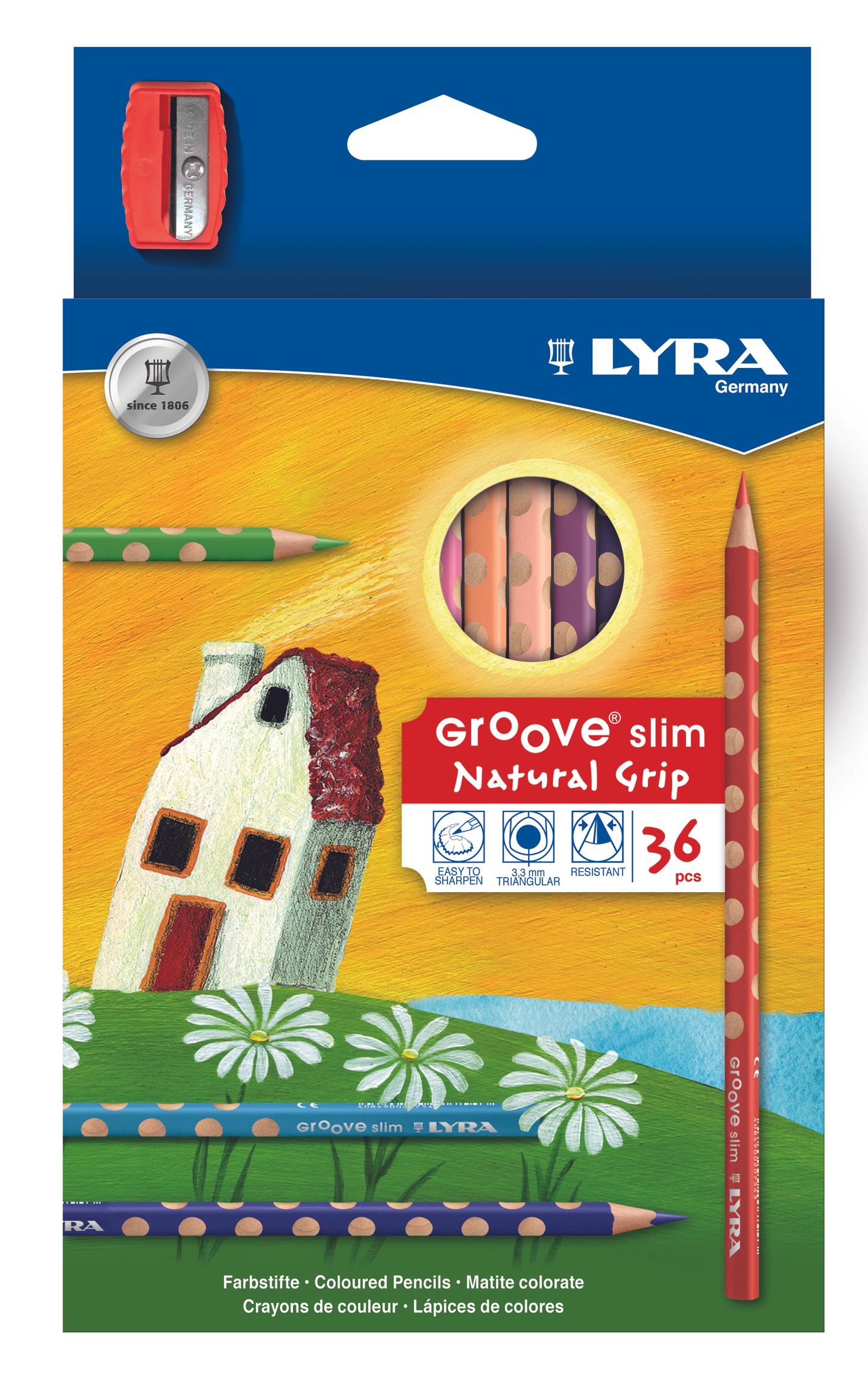 Pastelky Lyra GROOVE Slim, trojhranné, 36 ks + ořezávátko