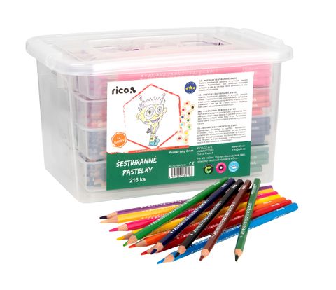 Obrázek produktu: Pastelky RICO šestihranné, tuha průměr 3 mm, 216 ks (18 x 12 barev), PP box