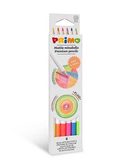 Pastelky šestihranné PRIMO MINABELLA FLUO, tuha průměr 3,8 mm, 6 ks, papírový obal