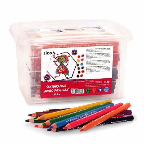 Obrázek produktu: Pastelky šestihranné RICO JUMBO - 120 ks - v plastovém boxu